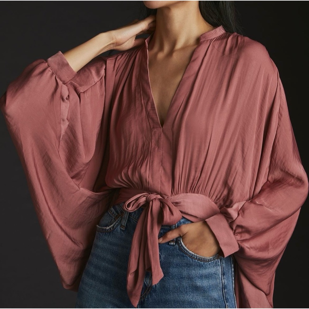 Anthropologie Dusty Rose Tie-Front Blouse